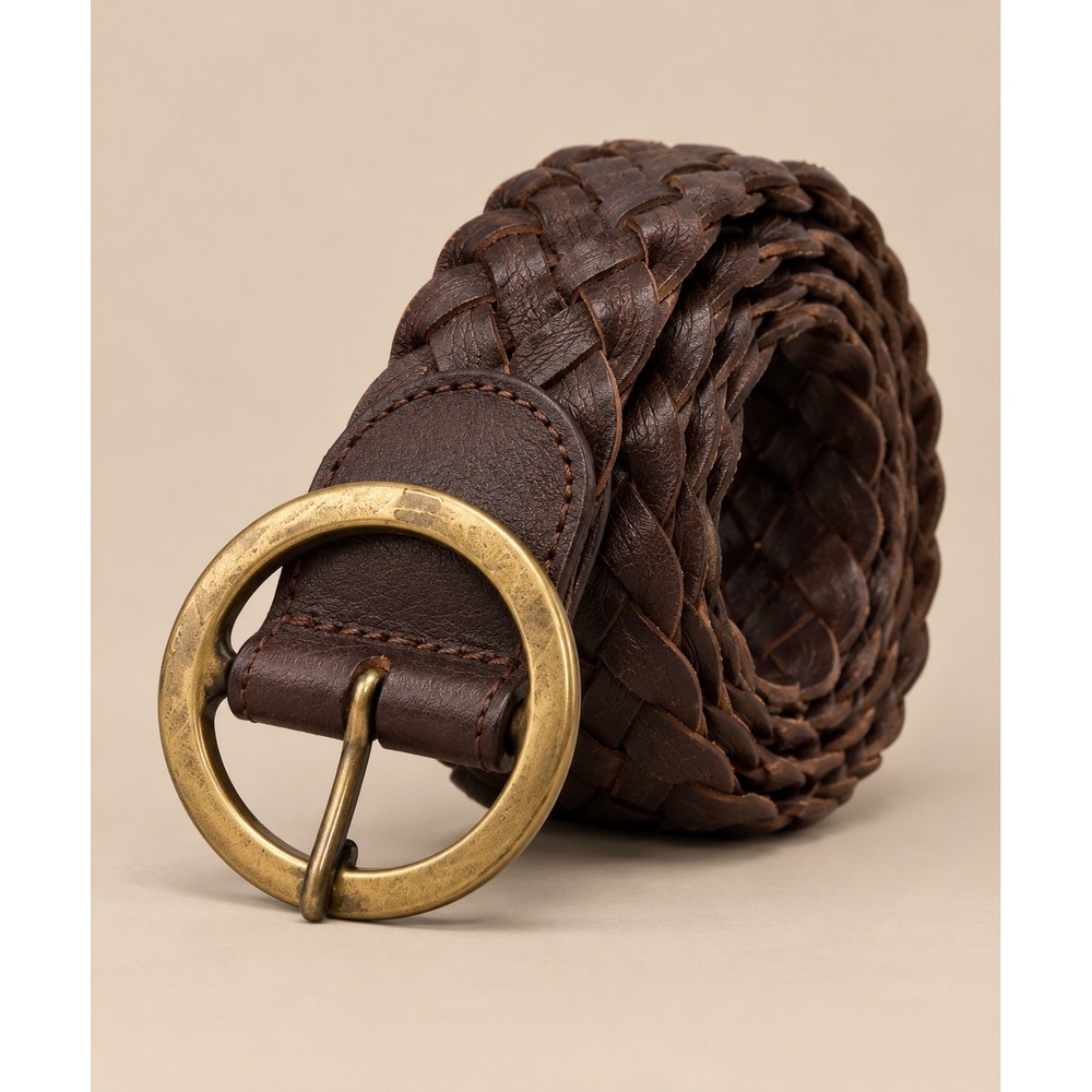 Banana Republic Womens Belt XS Brown Braided Genuine Leather Round Buckle 412374